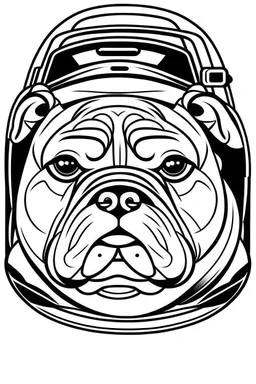 outline art for real Bulldog-IN-CARS Coloring page, Japanese manga style, cartoon style, cute face, white background sketch style, full body is a must, only use outline, clean line art, no shadow, bold outlineMasterpiece, Ominous, Golden Ratio, Highly Detailed, photo, poster, fashion, illustration