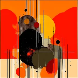 diffused cosmic conspiracies, abstract art, pinpoint light clusters, by Graham Sutherland and Victor Pasmore, silkscreened mind-bending abstractist metal etching, asymmetric, cigarette burn textures, orange and black colors of differing hues, orange monocolor