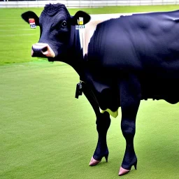 A cow wearing a pantsuit