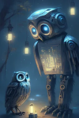 I want a robot and a Nightowl and artificial intelligence combined in one image.