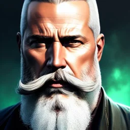 "MIddle aged white human male, with a trimmed but uneven beard, piercing green eyes with slick back hair,complete head and shoulders portrait, 8k resolution concept art portrait by Greg Rutkowski, Artgerm, WLOP, Alphonse Mucha dynamic lighting hyperdetailed intricately detailed Splash art trending on Artstation triadic colors Unreal Engine 5 volumetric lighting Splash art fantasy"