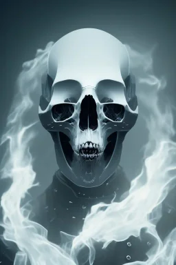 All Black british soldier, ghost, wearing high tech skull mask, white smoke, dark, rage, sorrow, high definition, ultra 8 k, volumetric lighting, blue fire, fog