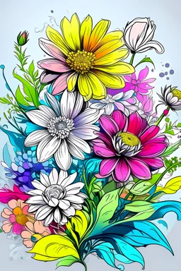 semi colorful drawing, flowers illustration, high quality, perfect design