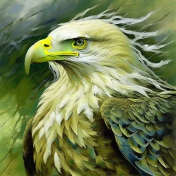 A light yellowish green wind elemental bald eagle painted by Claude Monet