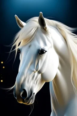 A white stallion with a gold mane and sparkling blue eyes modern art style