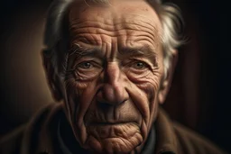 inematic, portrait photo of an elderly gentleman, warm kind eyes, subtle expressions, life experience, Arri Alexa, focus on fine details, face texture, wise gaze, dignified presence, realistic skin, natural features, matte colors, simple background