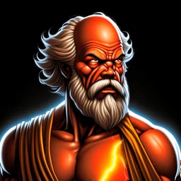 socrates; muscular; glowing eyes; lightning