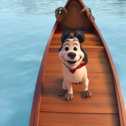 Cute dog on a wooden boat