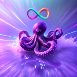 infinity symbol ∞ with vibrant powerful octopus jumping out of the water, striking, neon, chiaroscuro, dramatic, captivating, powerful, fantasy, beautiful, octane render, 16k post-production, artstation: award-winning: atmospheric: commanding: fantastical: clarity: ultra quality: striking: brilliance: stunning colors: amazing depth; lens: f/11, 35mm