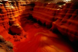 A reddish orange colored canyon with batteries and high voltage grounds painted by Michelangelo di Lodovico Buonarroti Simoni