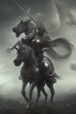 unicorn , dystopian surrealism, fantasy, hdr, demonic, dark art