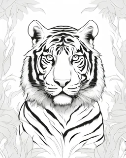 Outline art for tiger coloring pages, white background, sketch style, full tiger body, only use outline, clean line art, white background, no shadows and clear and well outlined