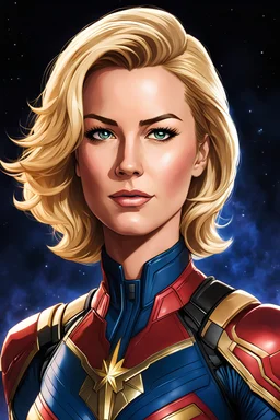 Highly detailed portrait of Carol Danvers Captain Marvel, by Bryan Lee O'Malley, inspired by Mass Effect