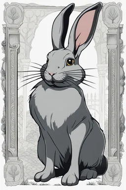 Gray flemish giant rabbit drawn in the style of Jojo's Bizarre Adventure
