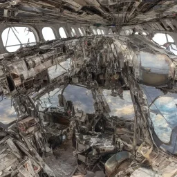 Post Apocalyptic Passenger Plane, Covered in Scrap Armor and Weapons