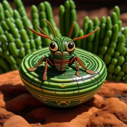 A green nature elemental hornet designed in Navajo baskets painted by John Brack