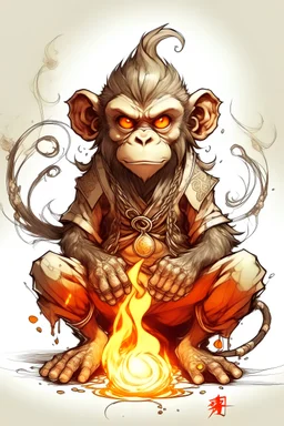 Manga style drawing of a monkey made of metal and fire
