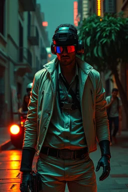 full figure hi tech colombian cyber punk mafia on sicilia