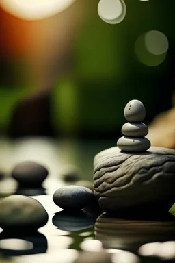 gentle background with spa stones, yoga figure in the background