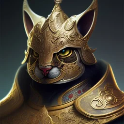 Character design, anthropomorphic cat dressed as a Shaolin, dark, evil, furious, epic, intricate details, finaly detailed armor, silver, golden