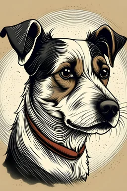 A jack russell in an illustrative tattoo style