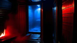 The battle begins inside the sauna, where light and darkness clash in a scene that remarkably reflects the dissonance of forces. He sees Robert and the thug meeting in the hot steam, the colors red and blue harmonizing in a moment of defiance. Dark secrets spill from the sauna walls, and with every minute the clash between Robert and the serial killer intensifies. Robert's face appears full of determination and resolve, while the serial killer's face is in dark shadows, shrouded in mystery and