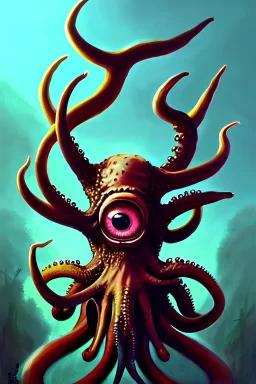 monster majestic creature Jerry Seinfeld antlers Octopus minions alien rossdraws Martin Wittfooth greg rutkowski Photorealism Rich details, depp rich colors, portrait, concept art