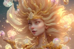 very beautiful crystal and gold goddess in a galactic ambiance, nice smiling, transparent petals, delicate colors, full of details, smooth, bright sunshine，soft light atmosphere, light effect，vaporwave colorful, concept art, smooth, extremely sharp detail, finely tuned detail, ultra high definition, 8 k, unreal engine 5, ultra sharp focus