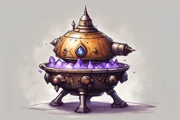 fantasy concept art, small walking magic turret sketch powered by magic crystals