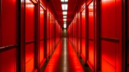 long Prison corridor. Red Alarm blinking