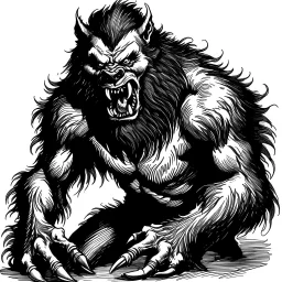 A black and white drawing, a werewolf