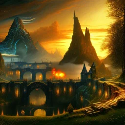 Epic Drawing of mordor scenery of The Hobbit estilo Van Gogh 4k