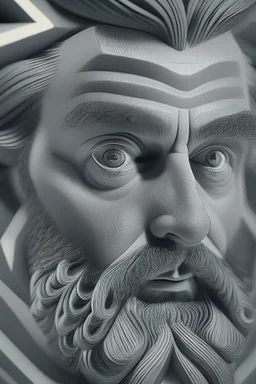 optical illusion 3D, little bearded daddy,monochrome, trefoil knot, photorealistic, symmetric, high contrast, side light , modern, surreal, high resolution, octane render , unreal engine 5