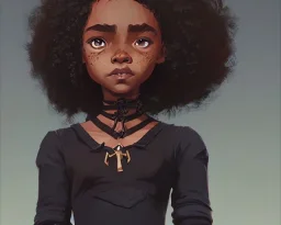 Portrait of a pretty dark skinned little girl witch with dark curly hair by Jim Kay