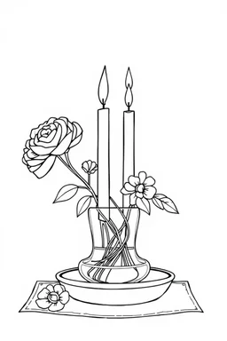 outline art for square Human Heart Candles Ikebana coloring page for kids, classic manga style, anime style, realistic modern cartoon style, white background, sketch style, only use outline, clean line art, no shadows, clear and well outlined