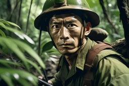 japanese soldier in the jungle looking at me aggressively