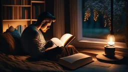 The image portrays an atmosphere of tranquility and focus, with an individual reading a book in a serene and comfortable setting. It reflects the spirit of self-improvement and personal growth, as the person appears engrossed in exploring inspiring content that contributes to their personal development and knowledge acquisition. The appropriate lighting and intricate details enhance a positive and motivating ambiance for learning and advancement.