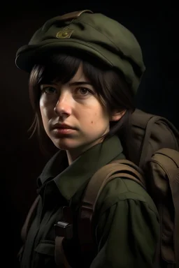 portrait dora wit a millitary backpack