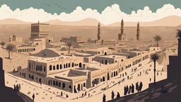 History City's, Iraq, Damascus, Kurd History, Vector, Illustration, Digital painting, 1900 AD, flat color, Illustration,