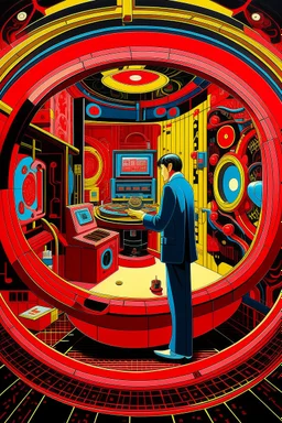 inside the machine in the style of Hiroshi Nagai