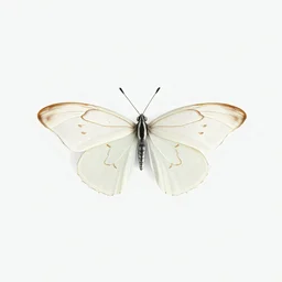 one white butterfly, top view, white plain transparent background