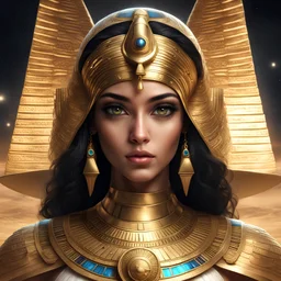 PRETTY EYES ANGEL EGYPTIAN beautiful with simetric eyes, beautiful face and eyes, highly detailed face, GOLD eyes, realistic, PYRAMID background SATURN SPACESHIPS, Ultra detailed digital art masterpiece, beautiful GIRL 26 yearS old, EGYPTIAN with simetric eyes, SPACESHIPS BACK FLYING
