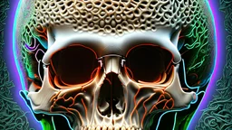 hundreds of anatomically correct, human skulls stacked into a wall unusual neon lighting, high octane, 64k, dystopian, vray, a picture of a dark, comedic, anatomically correct wall of colorful tightly packed skulls of varying sizes and expressions, photo-realistic, insanely meticulous, highly detailed,, 64k, dystopian, vray