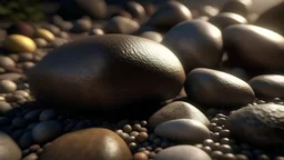 pebbles and stones, most stones are opaque, natural volumetric cinematic perfect light, 135mm, photorealistic, no bokeh, good depth of field, award winning photo, beautiful composition, 16k, HDR, sharp focus, masterpiece