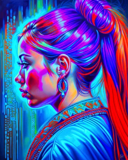 Ponytail intricate oil painting hyper-detailed 8k complementary colors