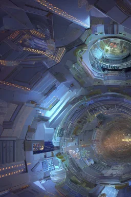 cylindrical space station, with hundreds of levels, many tiny lights