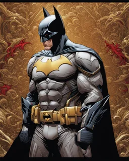 Batman hyper-detailed intricate artwork gold white and red 8k colors