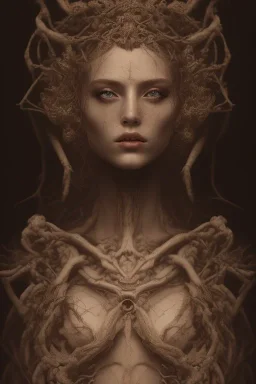 portrait photography of an ethereal beautiful animal goddess, Fire theme art, Dark moody night atmosphere, Portrait of a woman by Michelangelo, 8K, close-up face, anatomically perfect face, oak tree roots, ignore NSFW