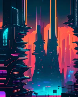 A panoramic view of a vast, futuristic cityscape inspired by cyberpunk aesthetics, in the style of neon noir, atmospheric lighting, high contrast, and visually striking architecture, 20K resolution, influenced by the works of Syd Mead and Moebius, encapsulating the allure and complexity of urban life in the future.