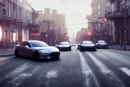 A Tesla 'Model Y' is drifting at high speeds, on the streets of San Francisco. (CINEMATIC, WIDE ANGLE LENS, PHOTO REAL)